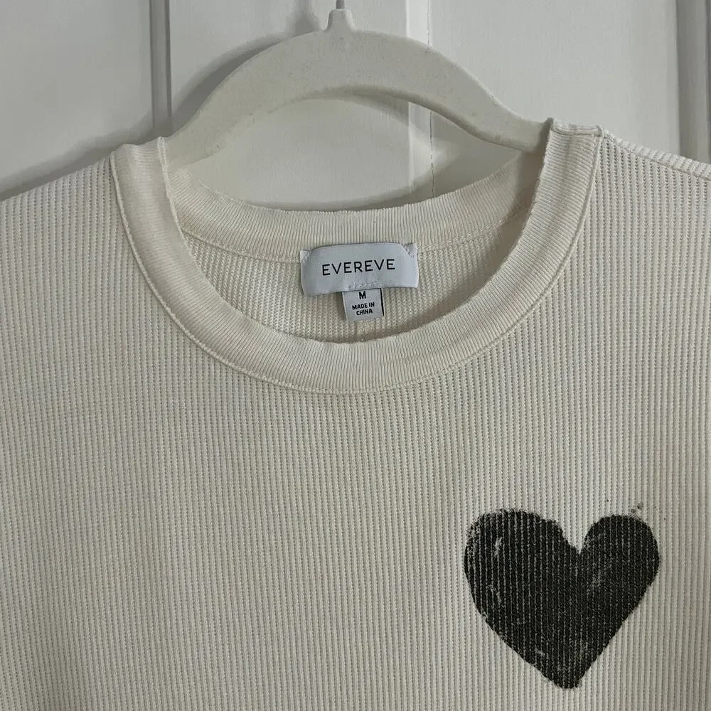♥️ Evereve Cream Au Lait Thermal Long Sleeve Valentines Heart Top Women Size M - Picture 4 of 6